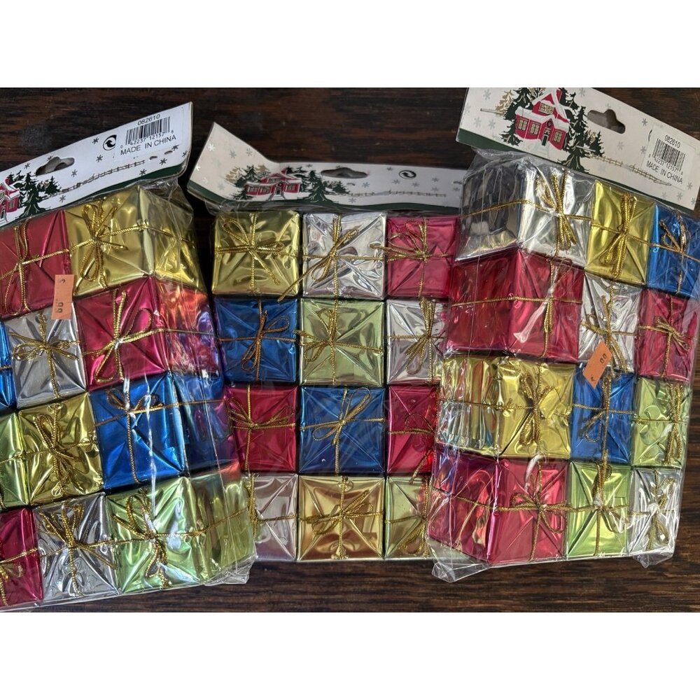 Vintage Christmas Present Boxes Foil ornaments Decor New In Packs